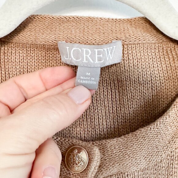 J. Crew Emilie Sweater Cardigan in Camel 100% Cotton - Size M - Picture 3 of 4